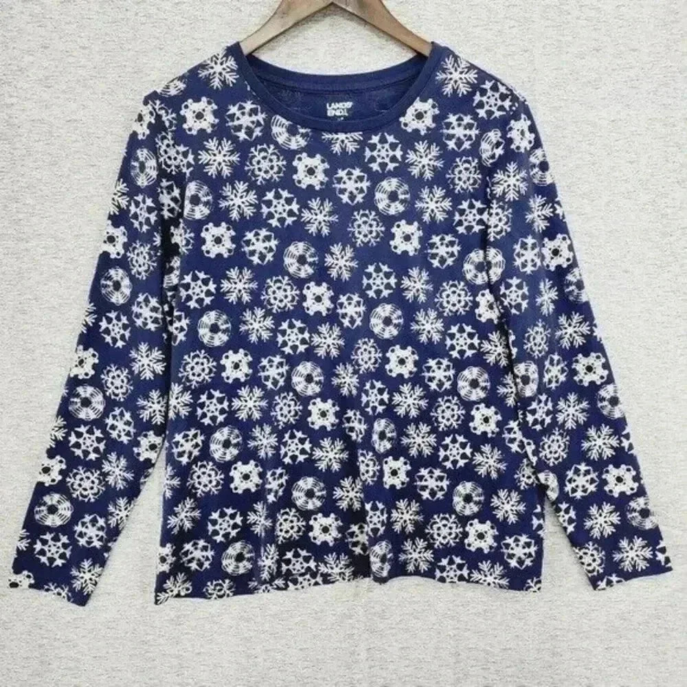 EUC Lands' Land Crewneck Winter Snowflake Printed Long sleeve T shirt Women's L
